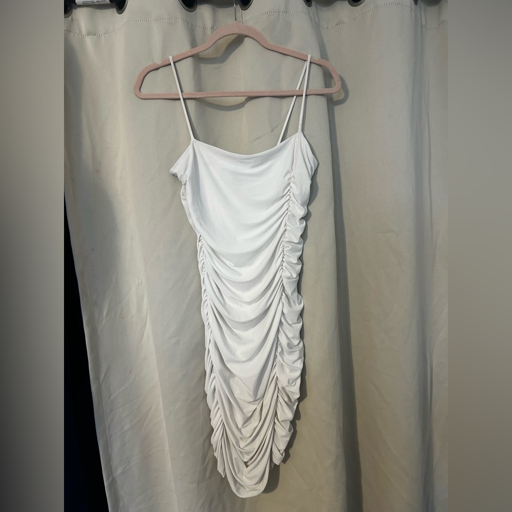 White Ruched Slip Dress - Women's Elegant Spaghetti-Strap Dress